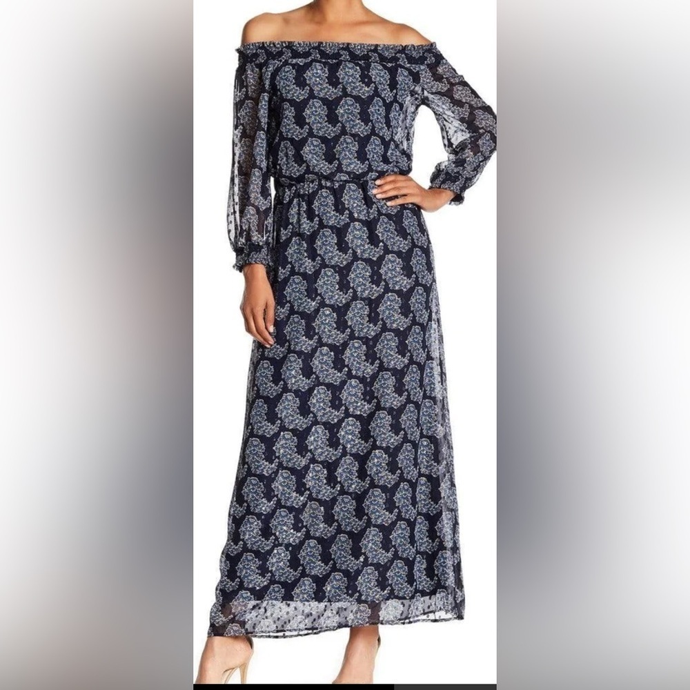 Taylor Off Shoulder Printed Chiffon Maxi Dress